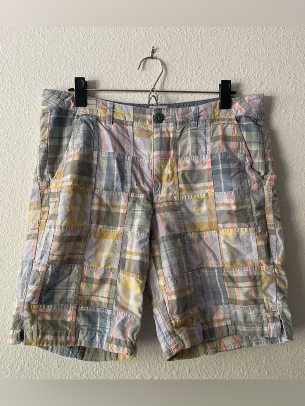 L.L.Bean Favorite Fit Pastel Plaid Madras Patchwork Shorts Womens 12 Preppy